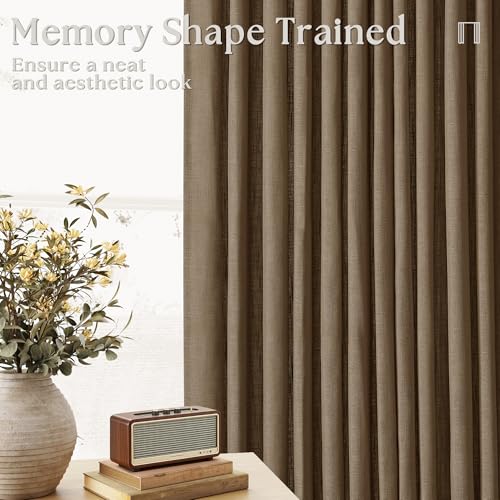 Image of Extra Wide 90 Inch Long Curtains 70 Inch Wide Pinch Pleat Linen Curtains for Living Room Bedroom Light Filtering Privacy Pleated Drapes Hooks Rings Back Tab for Sliding Door Dutch Cocoa 1 Panel