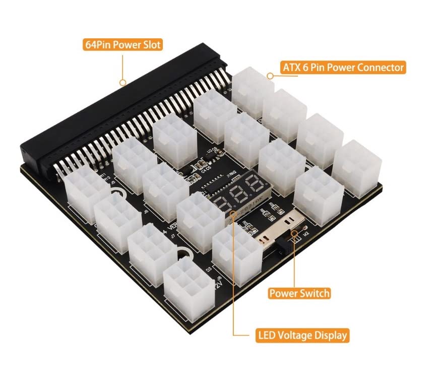 RANY Modulo di Potenza Breakout Board Con 12pcs 6Pin a 8Pin Cavo Per Hp 1200W 750W PSU Gpu PC Alimentazione Ethereum Eth Mining