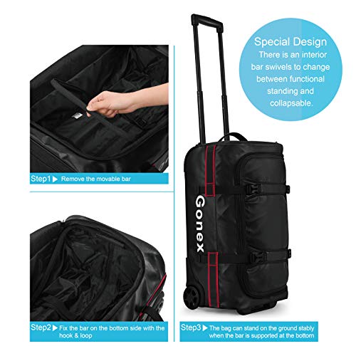 Gonex Rolling Duffle Bag with Wheels, 50L Water Repellent Wheeled Travel Duffel Carry On Luggage with Rollers 22 inch, TSA Approved Luggage Lock Included, Black