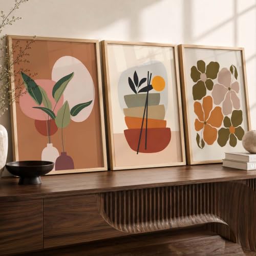 Image of kotart Home Decor Boho Painting Decorative Wall Art | Aesthetic Poster With Frame For Living Room Bed Room Hotel Wall Decor Digital Reprint Set of 3 (35x37 Inch)