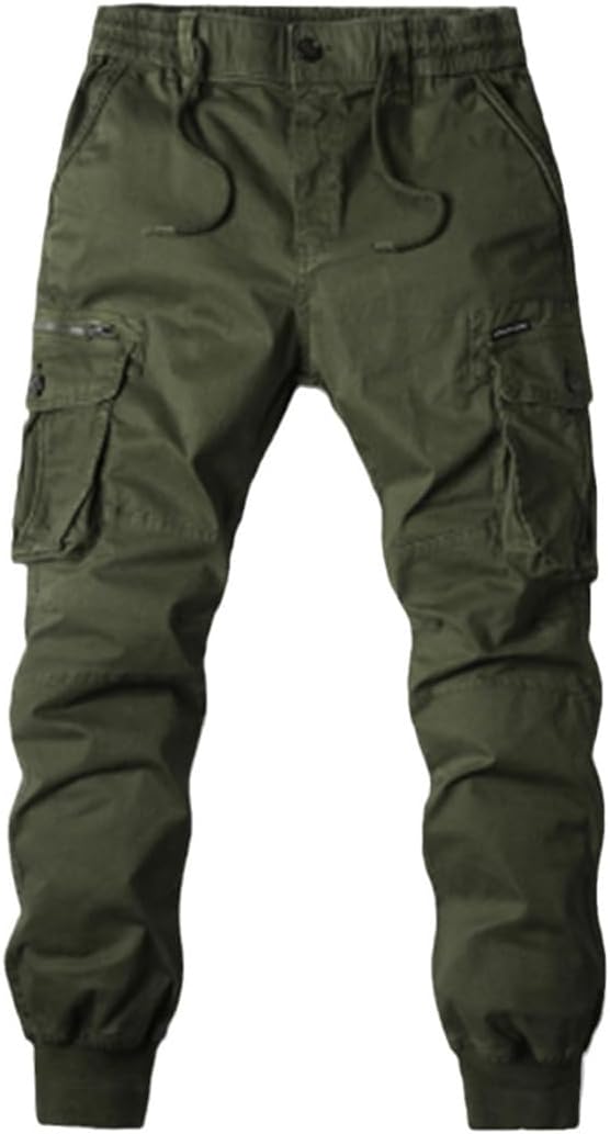 Men's Military Tactical Cargo Pants Washed Streetwear Overalls, Casual Beam Leg Trousers with Multi-Pockets