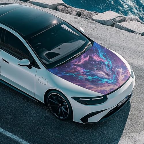 Image of Cool Wolf Print Hood Cover Protector for Cars SUV Trucks Minivan, 59x39 Inch Stretchable Car Hood Wraps, Waterproof Sun-Proof Auto Exterior Accessories