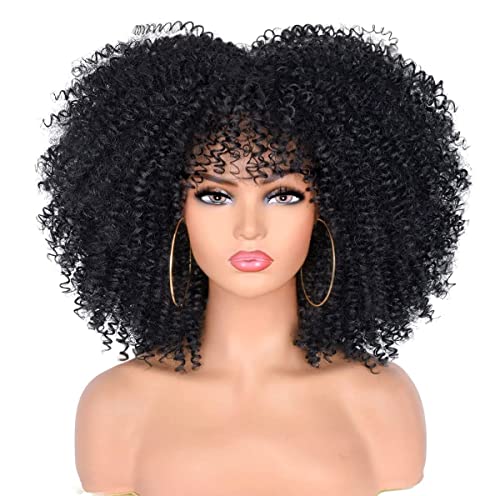Natural Black Wig for Black Women Big Hair Curly Wig Heat Resist Machine Made #1B