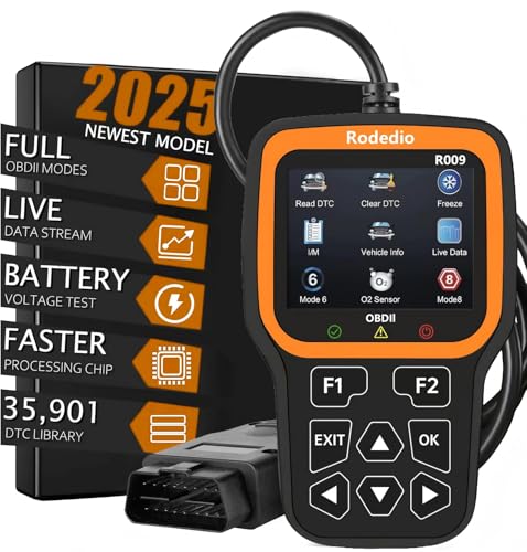 RODEDIO R009 OBD2 Scanner - Car Diagnostic Tool & Code Reader with Battery Tester for All OBDII Vehicles Since 1996, Check Engine Light Reset, CAN Protocol Scanner, Plug & Play Scan Tool