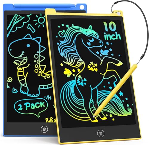 TECJOE Paquete de 2 tabletas de escritura LCD, tablero colorido de garabatos de 10 pulgadas para...
