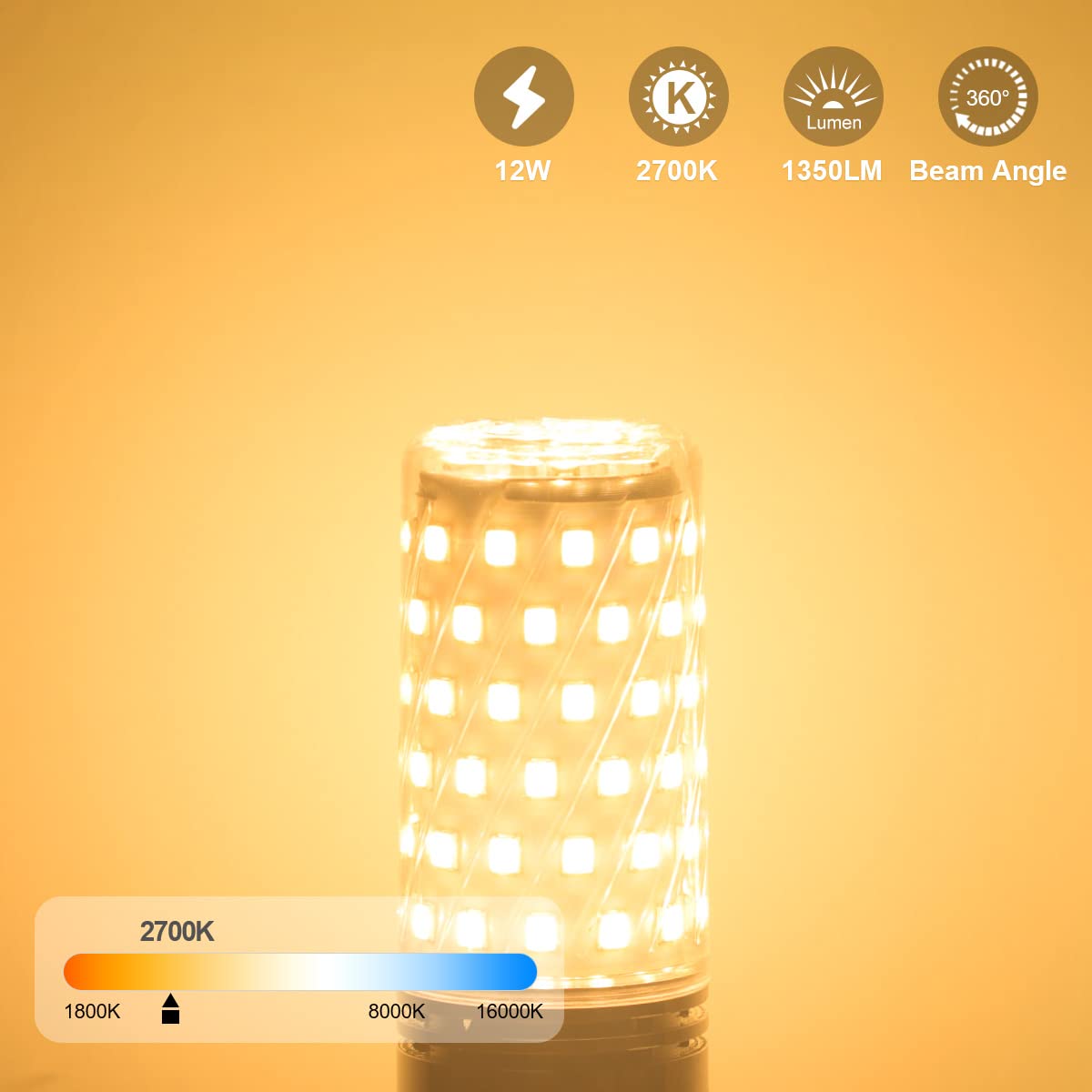 SanGlory Lampadine LED E14 Luce Calda, 12W equivalente a 100W Incandescenza, Bianco Calda 2700K Lampadina Mais E14, Non Dimmerabile Nessun Sfarfallio Risparmio Energetico Lampade, Pacco da 4