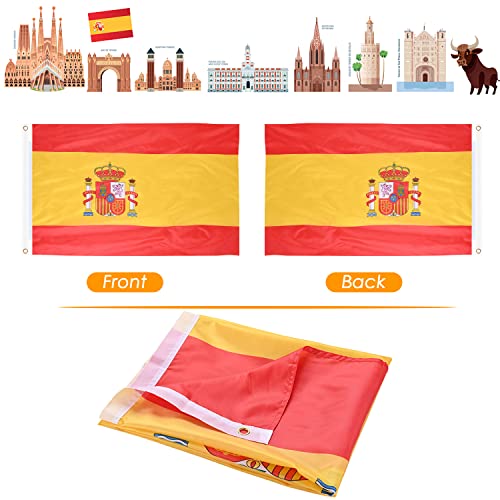 Image of AhfuLife 2 Pcs Spain Flag Spanish Flag 3x5 Ft, Large Spain National Flags - Double Side with Brass Eyelets for Spanish Party Decorations, Bar Garden Street Decoration Indoor Outdoor
