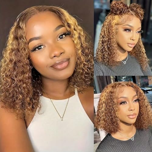 Highlight Ombre Lace Front Wig Human Hair 13x6 HD Honey Blonde 4/27 Deep Wave Lace Frontal Wigs Glueless Wigs Human Hair Pre Plucked 12Inch