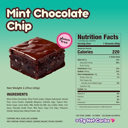 Image of Prime Bites High Protein Brownie Snack, Low Carb, Mint Chocolate Chip 12ct | 19g of Protein, 5g of Collagen, Gluten-Free, Low-Sugar Treat, Delicious Protein Snack