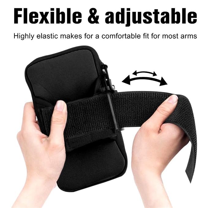 Image of CLITZ Sports Armband, Running Gym Universal Smartphone Arm Bag with Earphone Hole Multifunctional Pockets foriPhone 15, 14, 13, 12, 11 Pro Max, Xs, Xr, X, 8 Plus, (Black Armband)
