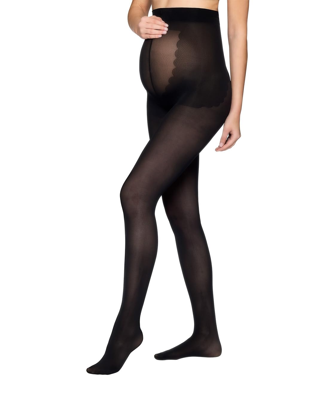 Vogue Collants de grossesse 60 deniers avec coupe stretch 3D - Collants confortables pour la grossesse en polyamide recyclé - Collants de grossesse transparents - Noir