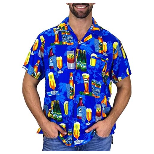 Chemise Hawaienne V.H.O. Funky Beerbottle Bleu