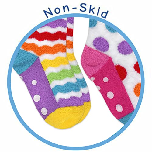 Jefferies Socks Girl's Colorful Rainbow Fuzzy Slipper Knee High Socks 2 Pack3