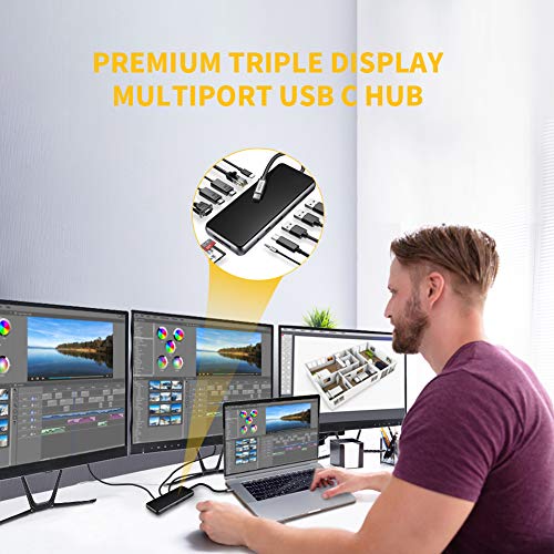Laptop Docking Station,ORIFA 12 in 1 Triple Display Dual HDMI 4K USB C Hub for Mac & Windows System,Thounderbolt 3 Port Device(2HDMI VGA PD3.0 SD TF Card Reader Gigabit Ethernet 3USB 3.0 Ports) - Thumbnail 7