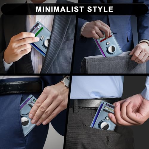 Image of Hawanik Slim Minimalist Front Pocket Wallet with Built-in Case Holder for AirTag, Blue Classic,