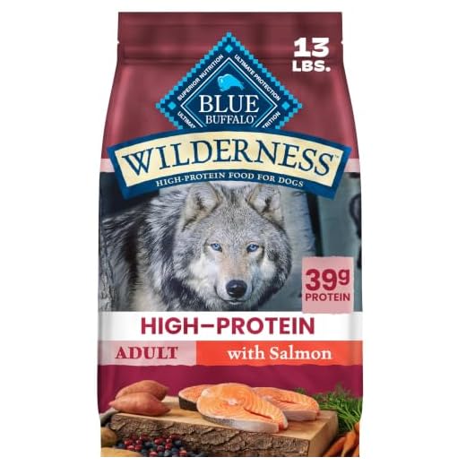 Blue Buffalo Wilderness Salmon Adult Dry Dog Food with Wholesome Grains + Antioxidant-Rich Fruits & Veggies, 39g Protein, Vibrant Energy for an Active Life, Made with Natural Ingredients, 13 lbs.