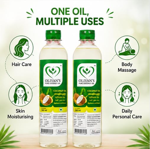 Image of OLIYANS Cold Pressed Coconut Oil Pack of 2 (500ml Each) | Natural Multipurpose Oil | Total 1L