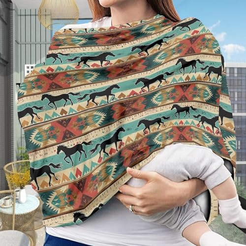 Image of Youngerbaby Aztec Western Horse Nursing Cover for Newborns Breastfeeding Cover Scarf Baby Car Seat Covers Infant Stroller Cover Carseat Canopy for Girls and Boys Full Coverage