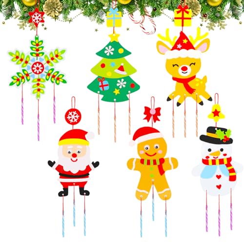 6pcs Noël Artisanat Carillons Éoliens pour Enfants,Bricolage Kits de Couronnes Noël,Enfants Carillons éoliens Ensemble,Feutre Noël Couronne,pour Enfants Craft Set Décorations de Noël