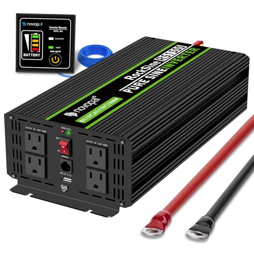 Image of Novopal 1500W Pure Sine Wave Inverter, 12V DC to 110V/120V AC Car Power Converter, DC-AC Power Inverter with 4 Outlets, High-Power Interface，16ft Remote Control, LCD Display