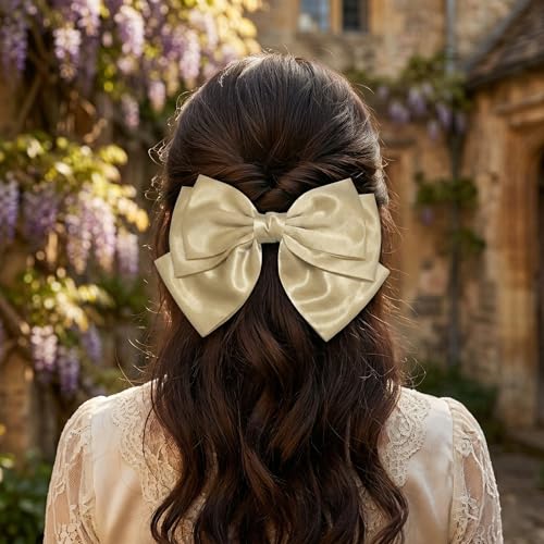 Image of Radhu & Kabby Satin Hair Bow Clip for Women & Girls | Premium Silk Hair Accessory | Cute Ponytail Holder