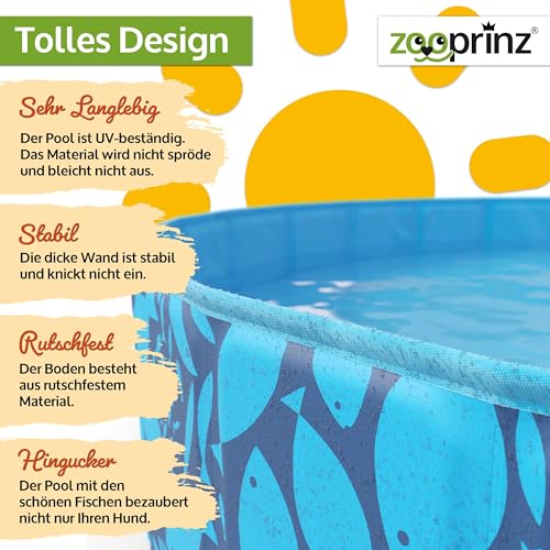 zooprinz Faltbarer Pool 160x30 cm - Für große, kleine Hunde & Kinder – Haustier Hundepool stabil & rutschfest Swimmingpool, Planschbecken Hund Kind – Schwimmbad