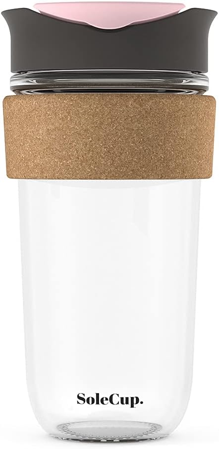 Large Travel Mug - Reusable Insulated Coffee Mug - 18oz/530ml BPA-Free Hot Drink Travel Mug with Lid & Cork Band (Gray and Pink, 18oz)