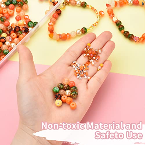 Image of Rired 27 Glass Beads for Bracelet Making Kit, 900pcs Orange Crystal Beads Set, Craft Beads Include Assorted 8mm Round /Bicone /Seed and Shaped Star Beads for Jewelry Making