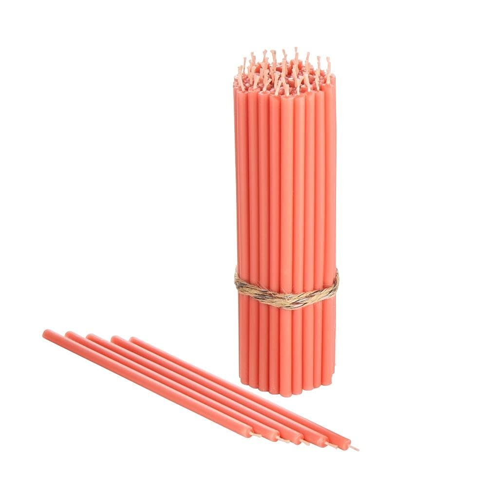 Danilovo Thin Taper Beeswax Candles - Honey-Scented, Decorative Candles Ideal for Birthday Decoration or Church Prayers - Pink Drip Free, Tall & Smokeless Pack of 50 pcs, 6.4 x 0.22 inch