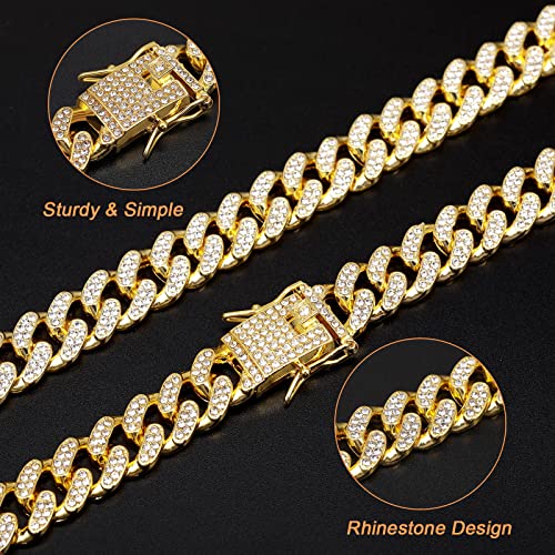 Jadive 4 Pcs Hip Hop Necklace Chain Bracelet Fake Chunky Cuban Necklace Stainless Steel Punk Jewelry for 80s 90s Rapper3