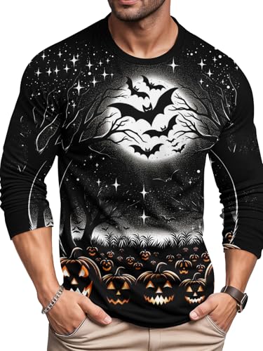 Halloween T Shirt for Men Spooky Graphic Pullover Tops Crewneck Long Sleeve Shirts Fall Winter Fashion Clothes2