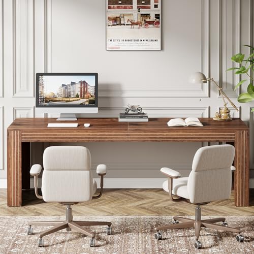Image of Tribesigns 79-Inch Extra Long Desk, Two Person Double Desk for Home Office, Wooden Long Computer Desk Writing Table for Office, Coffee Brown