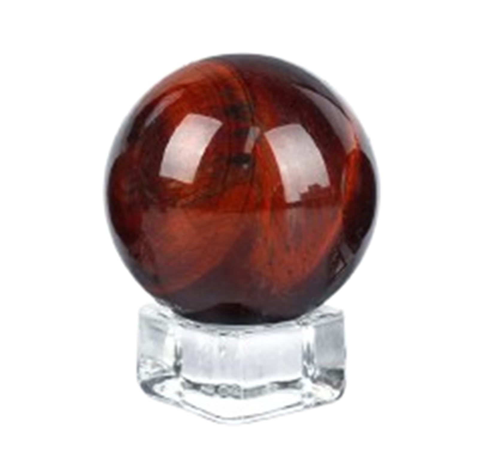 FOPURE Small Red Tiger Eye Crystal Sphere Quartz Ball Polished Spheres with Wooden Stand Round Stone Home Decor,40~45mm