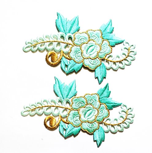 Nipitshop Patches 1 Pair Beautiful Blue Roses Flowers Floral Embroidery Appliques Sew Iron on Patch DIY Embroidered Sew Iron on Patch for Clothes Backpacks T-Shirt Jeans Skirt Vests Scarf Hat Bag