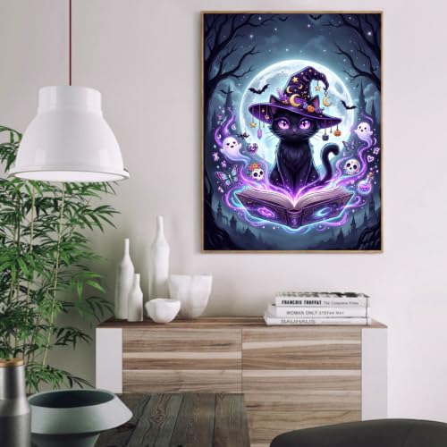 Image of Clendo Magic Cat Paint by Numbers Kit for Adults - Halloween Adult Paint by Number Kits on Canvas Without Frame for Beginner, Oil Painting by Numbers Kit for Gift Home Wall Decor 16x20 Inch