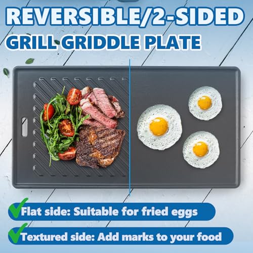 Image of SafBbcue 96333 Grill Plates for Monument Grills 77352 24633 17842 35633 13892 Gas Grill Cooking Accessories, Cast Iron Reversible Griddle for Monument Grill 41847NG D405 77352MB D425 Replacement Parts