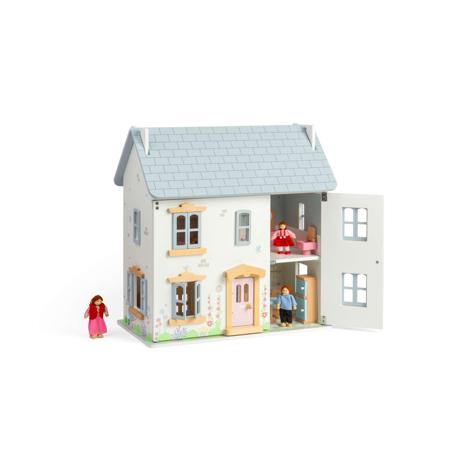 Bigjigs Toys Domek dla lalek Summer Cottage - drewniany domek dla lalek dla maluchów i dzieci, domki zabaw dla maluchów, prezenty dla dzieci, od 3 lat