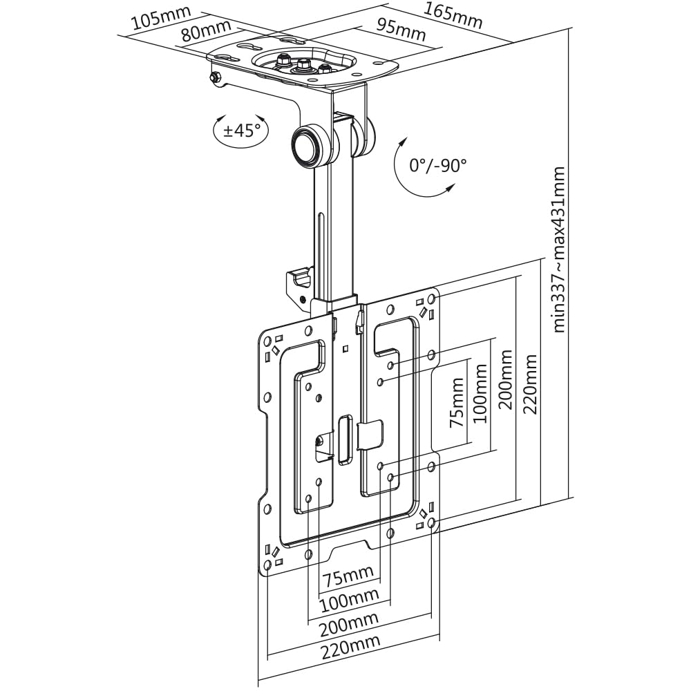 My Wall HL 45-2 L supporto da soffitto per monitor Nero Inclinabile, Girevole, Supporto a soffitto