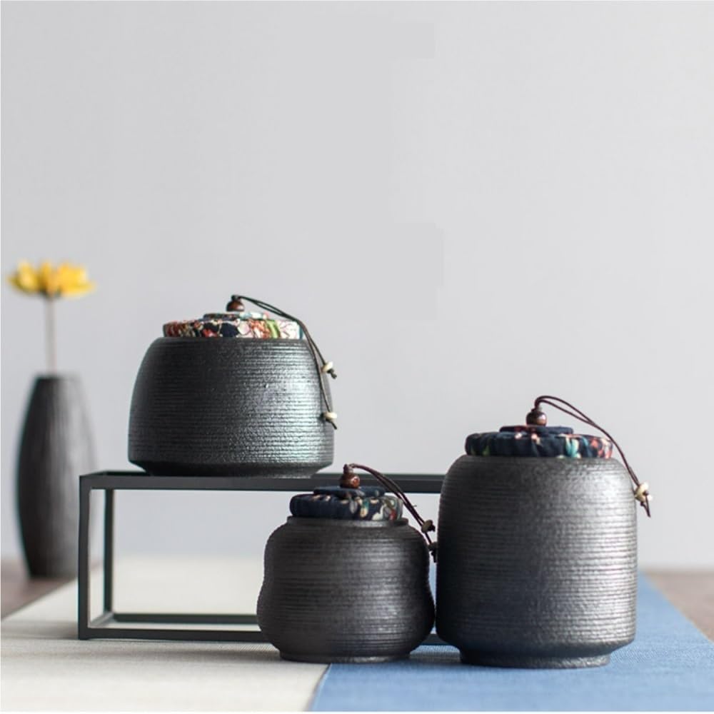 Teedosen für losen Tee Schwarze Keramik-Vorratsdosen for Tee in großen Mengen, versiegelte Vorratsdosen for Tee, Vorratsdosen for schwarzen Tee, einfache handgefertigte Teedosen Luftdichte Keramik-Tee
