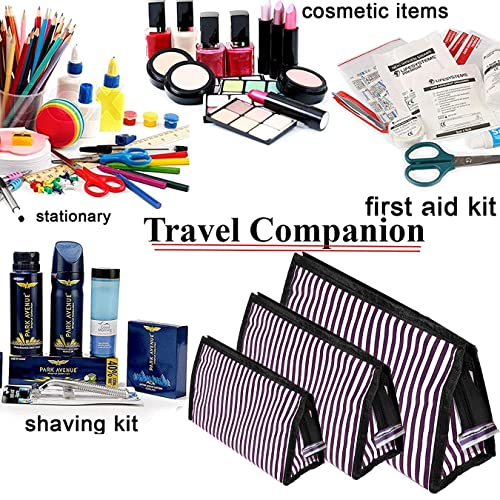 Image of SNDIA 3 Pc Cosmetic Bag Set, Shaving Kit Bag for Men, Toiletry Travel Bag, Makeup Organizer, Cosmetic Bag for Girls Zippered Pouch Set (Purple & Black, 24.5x10.5x15 cm)