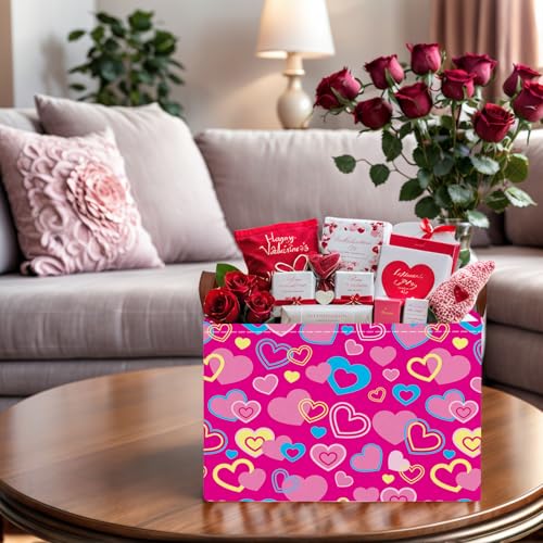 Image of Cute Large Valentine's Day Gift Basket Empty Heart Decor Storage Bin for Kid Baby Room Decor (Red, Yellow, Blue)