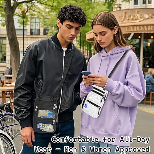 Neck Wallet Passport Holder for Men Women RFID Blocking Water Resistant Hidden Travel Pouch with Adjustable Strap Holds Phone Cards Cash (light gray)3
