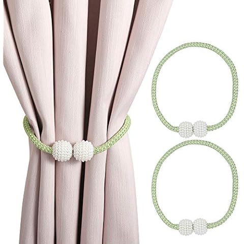 All-Pie Magnetic Curtain Tiebacks (2 Pack) 18.5" Pearl Curtain Rope and Magnetic Tieball,Decorative Curtain Tiebacks for Home, Office, Hotel Window Decoration,Pretty and Fashion (BEAN GREEN) Cover