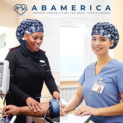 Image of ABAMERICA Bouffant Caps with Button and Sweatband, Adjustable Scrub Caps for Women Men, One Size Multi Color