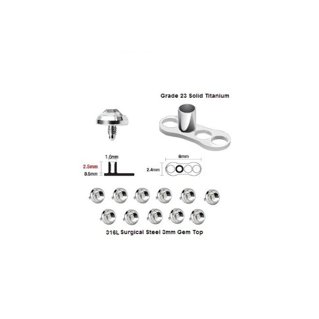 BodyJewelryOnline 25 Grad 23 solide Titan Basis & 3mm obere Dermal Anchor-set