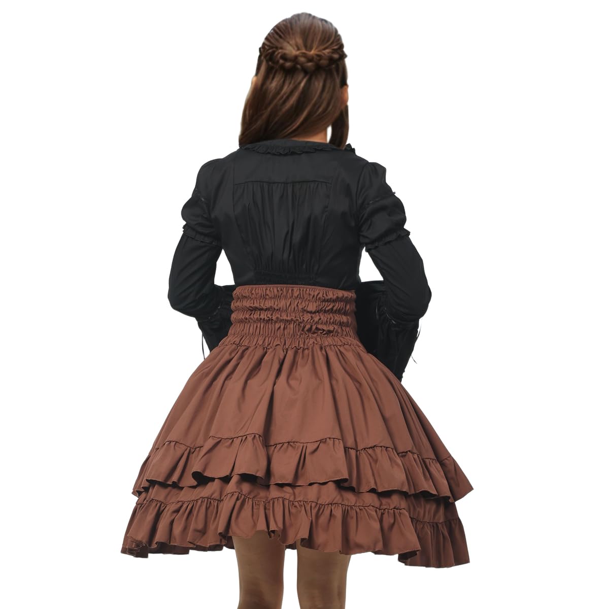 Women's Steampunk Victorian Skirt Renaissance Layered High Waist Vintage Skirt Cosplay Halloween Costume, brown, M - Image 4