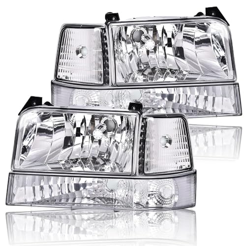 Image of GRAND ORANGE Headlights Bumper Lamps Fit Ford F150 Bronco 1992-1996,Clear | Headlamps w /Corner Signal Lamp,Fit 1992-1997 Ford F250 F350 F Super Duty,1 Pair,Clear Lens Chrome Housing Clear Reflector
