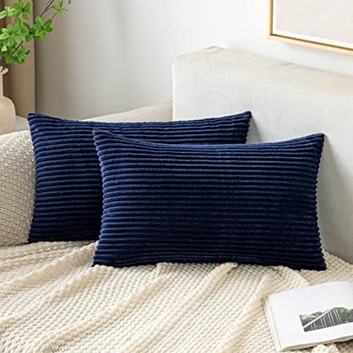 EMEMA Cushion Covers Corduroy Square Throw Pillow Covers Striped Soft Sham Home for Sofa Couch Bedroom Decorative Pillowcases 16x16 Inch 40x40cm Set of 2 Red