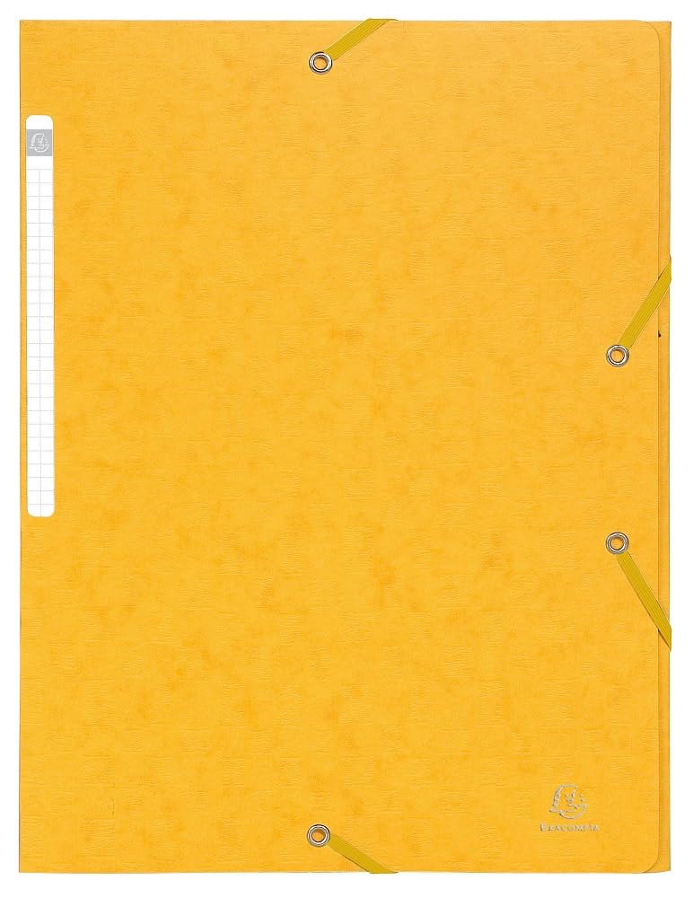 Exacompta 55759E 10er Pack Einschlagmappe Scotten aus Colorspan-Karton DIN A4 2 Gummizügen und 3 Klappen und Beschriftungsetikett gelb Sammelmappe Dokumentenmappe