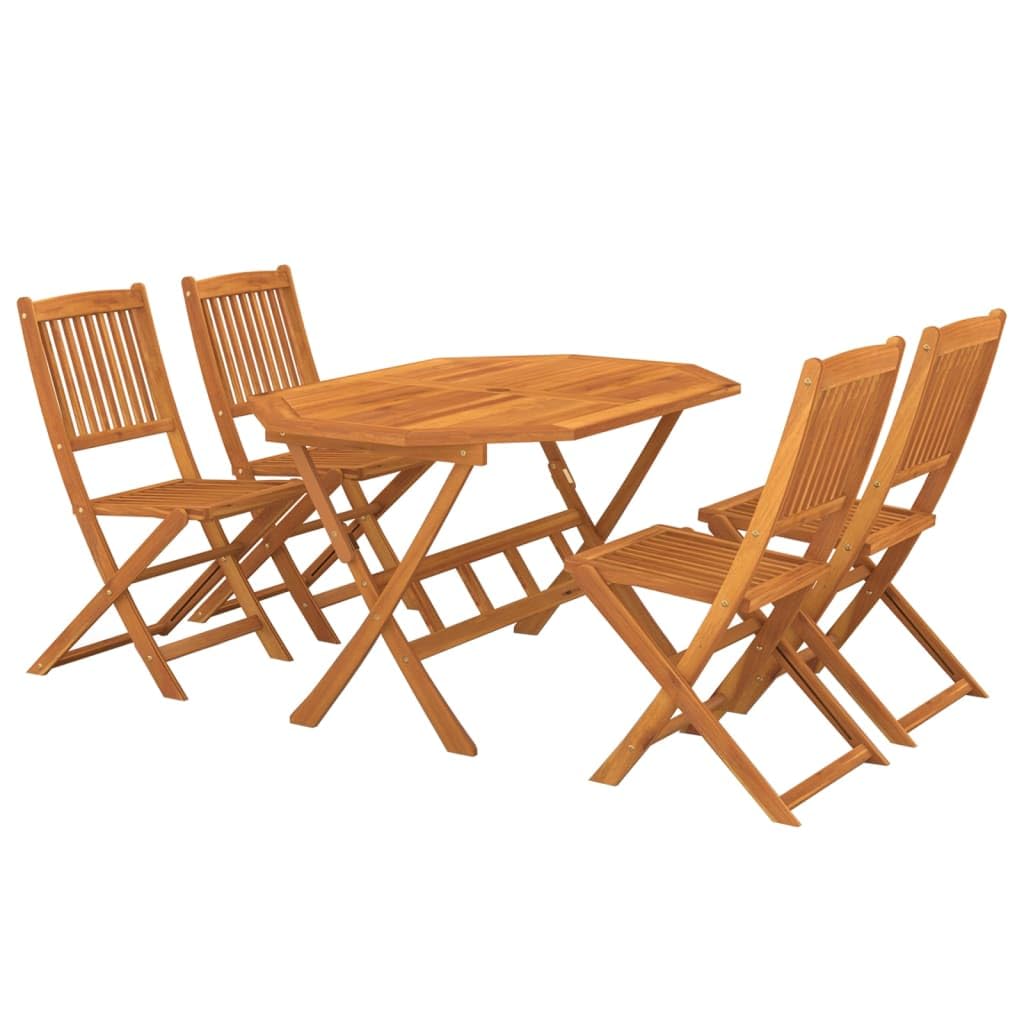 IKAYAA Mesa y 4 Sillas Plegables de Madera Acacia Comedor Jardin Juego de Comedor Patio Terraza Balcón Conjunto Jardín Exterior de Madera